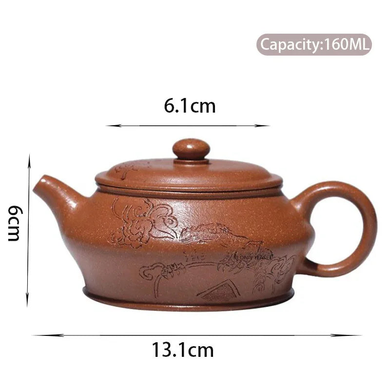 160ml Authentic Yixing Handmade Purple Clay Teapots Famous Artists Hand-carved Tea Pot Kettle Chinese Zisha Tea Set Teaware