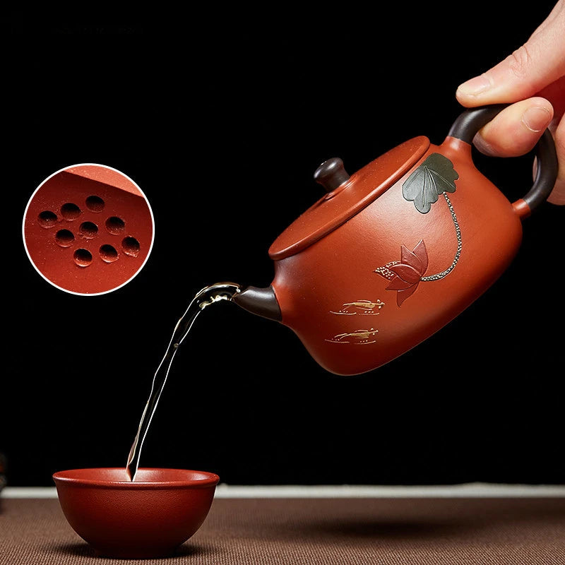 160ml Authentic Yixing Purple Clay Teapot Master Hand-made Large Diameter Stone Scoop Tea Infuser Home Zisha Beauty Tea Sets
