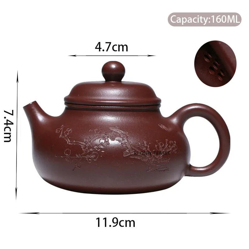 160ml Authentic Yixing Purple Clay Teapots Famous Artists Handmade Plum Blossom Tea Pot Kettle Chinese Zisha Tea Set Teaware