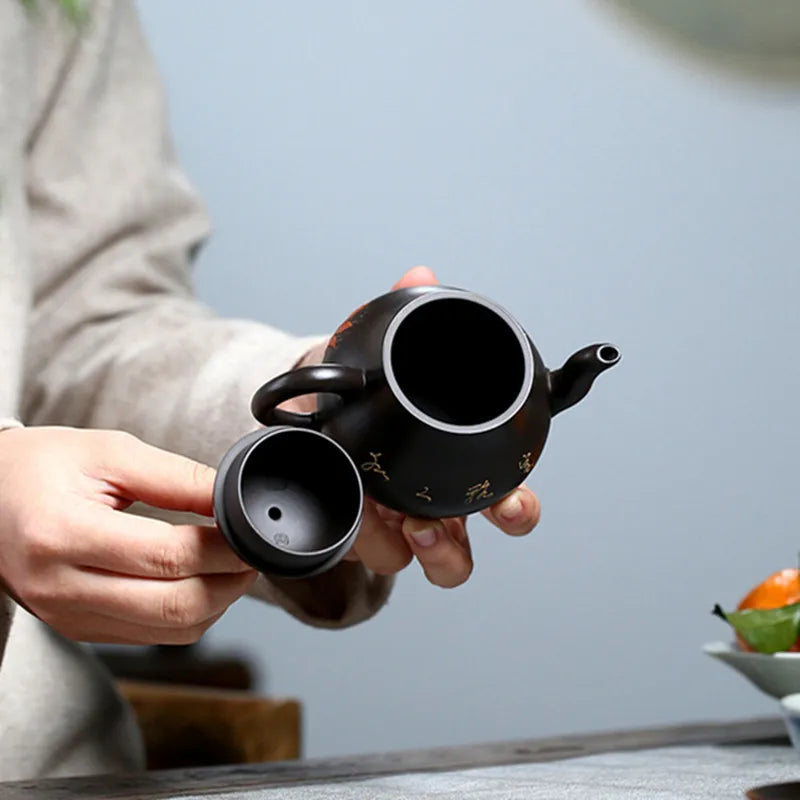 160ml Authentic Yixing Purple Clay Teapots Raw Ore Black Mud Handmade Filter Tea Pot Tea Ceremony Customized Zisha Kettle