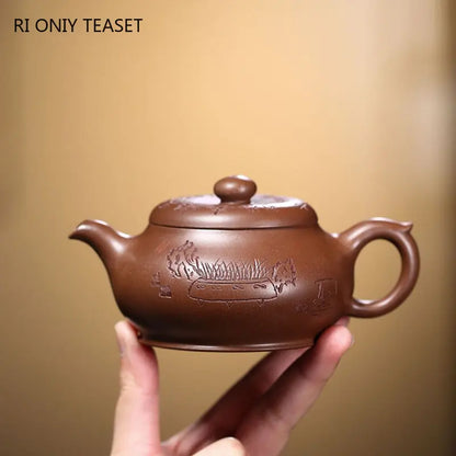 160ml Chinese Yixing Handmade Purple Clay Teapots Famous Artists Traditional Hand-carved Tea Pot Kettle Authentic Zisha Tea Set