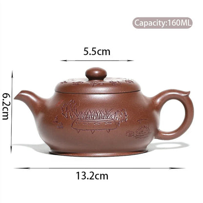 160ml Chinese Yixing Handmade Purple Clay Teapots Famous Artists Traditional Hand-carved Tea Pot Kettle Authentic Zisha Tea Set