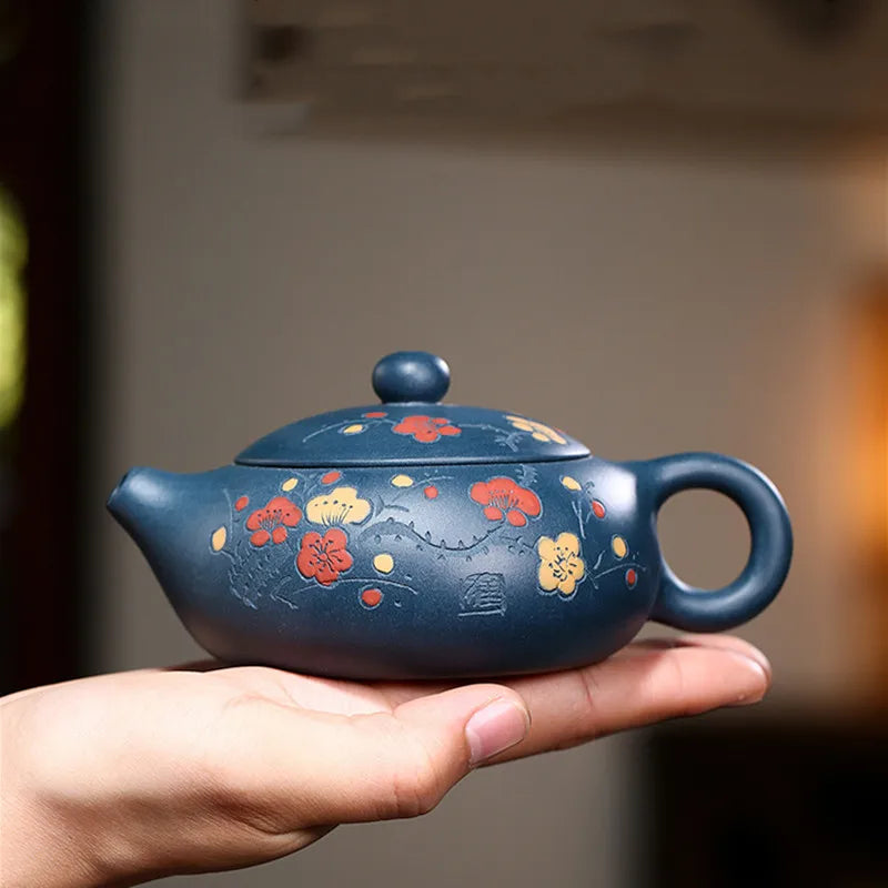 160ml Chinese Yixing Handmade Purple Clay Teapots Plum Blossom Xishi Tea Pot Raw Ore Azure Mud Kettle Authentic Zisha Tea Set