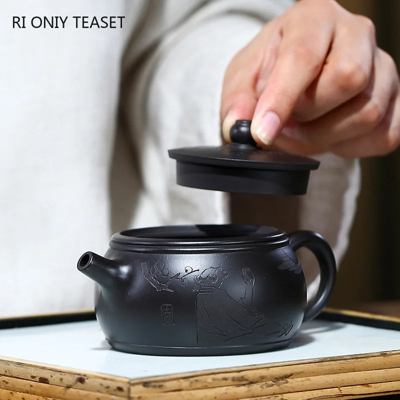 160ml Chinese Yixing Purple Clay Teapots Ball Hole Filter Famous Artists Handmade Tea Pot Raw Ore Black Mud Kettle Zisha Tea Set