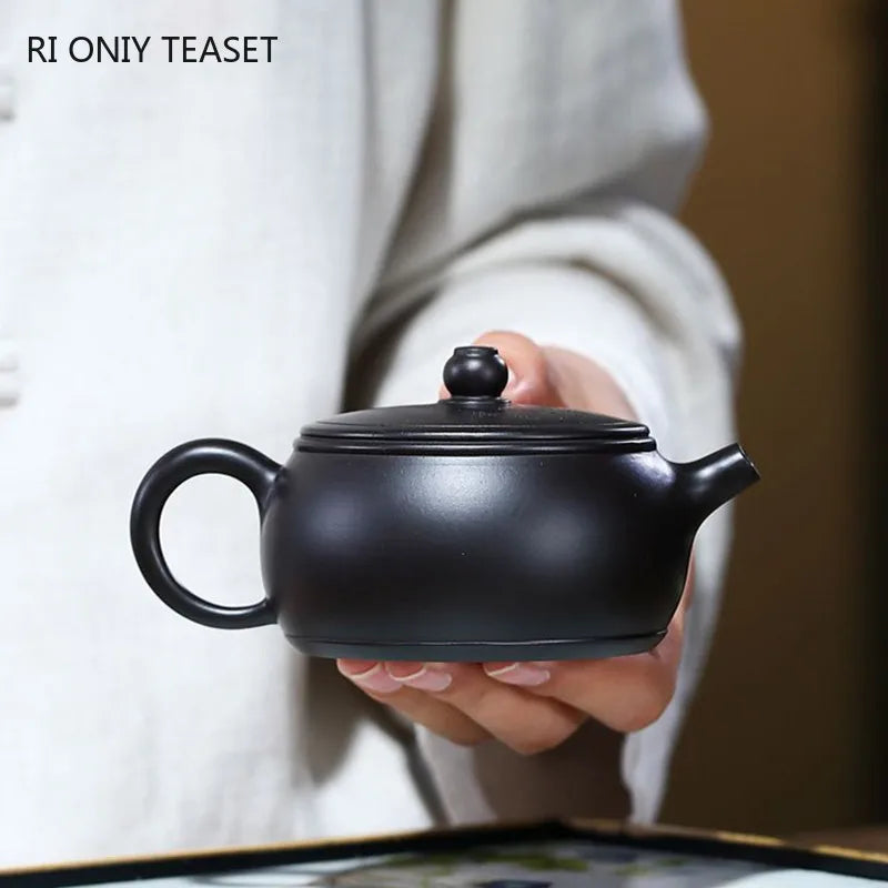 160ml Chinese Yixing Purple Clay Teapots Ball Hole Filter Famous Artists Handmade Tea Pot Raw Ore Black Mud Kettle Zisha Tea Set