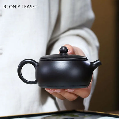 160ml Chinese Yixing Purple Clay Teapots Ball Hole Filter Famous Artists Handmade Tea Pot Raw Ore Black Mud Kettle Zisha Tea Set