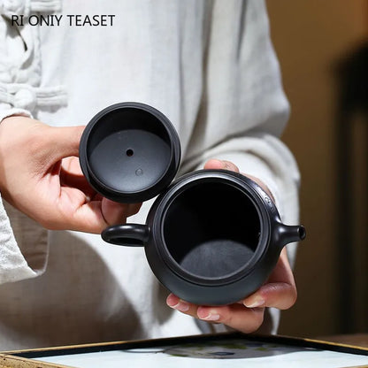 160ml Chinese Yixing Purple Clay Teapots Ball Hole Filter Famous Artists Handmade Tea Pot Raw Ore Black Mud Kettle Zisha Tea Set