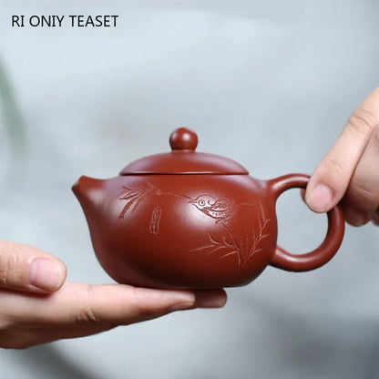 160ml Chinese Yixing Purple Clay Teapots Ball Hole Filter Famous Handmade Xishi Tea Pot Raw Ore Dahongpao Kettle Zisha Tea Set