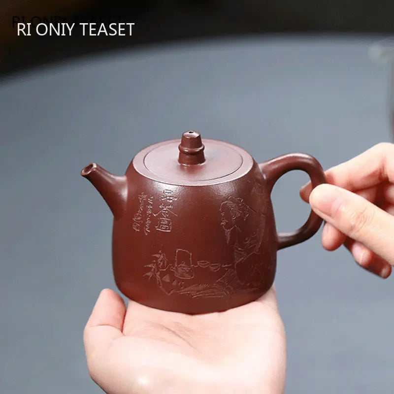 160ml Chinese Yixing Purple Clay Teapots Famous Artists Handmade Tea Pot Raw Ore Dragon Blood Sand Kettle Zisha Tea Set Teaware