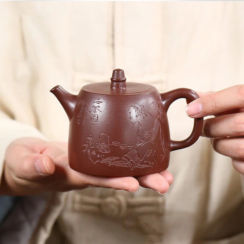 160ml Chinese Yixing Purple Clay Teapots Famous Artists Handmade Tea Pot Raw Ore Dragon Blood Sand Kettle Zisha Tea Set Teaware