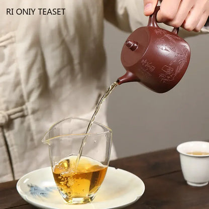 160ml Chinese Yixing Purple Clay Teapots Famous Artists Handmade Tea Pot Raw Ore Dragon Blood Sand Kettle Zisha Tea Set Teaware