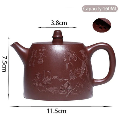 160ml Chinese Yixing Purple Clay Teapots Famous Artists Handmade Tea Pot Raw Ore Dragon Blood Sand Kettle Zisha Tea Set Teaware