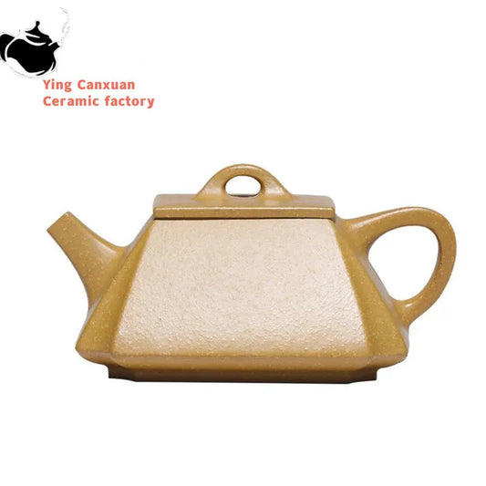 160ml Chinese Yixing Purple Clay Teapots Famous Handmade Square Tea Pot Raw Ore Gold Section Mud Kettle High-end Zisha Tea Set