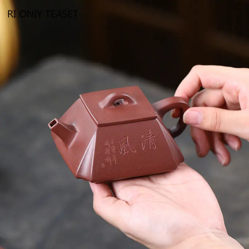 160ml Chinese Yixing Purple Clay Teapots Handmade Square Shape Tea Pot Raw Ore Purple Mud Kettle High-end Zisha Tea Set Teaware