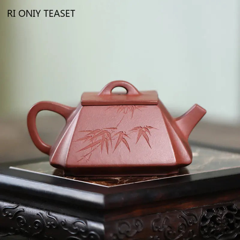 160ml Chinese Yixing Purple Clay Teapots Handmade Square Shape Tea Pot Raw Ore Purple Mud Kettle High-end Zisha Tea Set Teaware