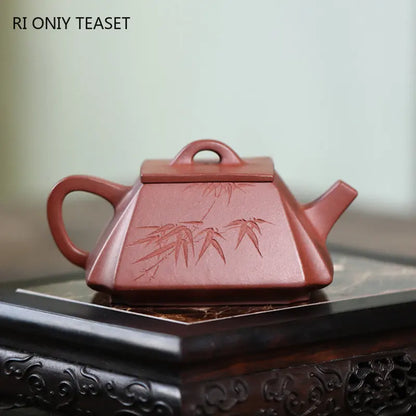 160ml Chinese Yixing Purple Clay Teapots Handmade Square Shape Tea Pot Raw Ore Purple Mud Kettle High-end Zisha Tea Set Teaware