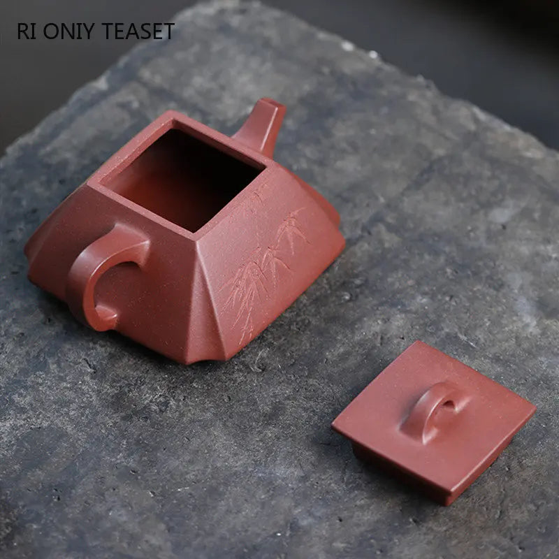 160ml Chinese Yixing Purple Clay Teapots Handmade Square Shape Tea Pot Raw Ore Purple Mud Kettle High-end Zisha Tea Set Teaware