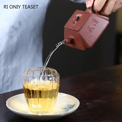160ml Chinese Yixing Purple Clay Teapots Handmade Square Shape Tea Pot Raw Ore Purple Mud Kettle High-end Zisha Tea Set Teaware