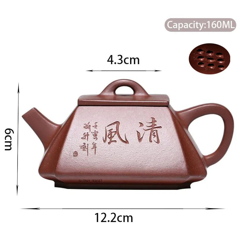 160ml Chinese Yixing Purple Clay Teapots Handmade Square Shape Tea Pot Raw Ore Purple Mud Kettle High-end Zisha Tea Set Teaware