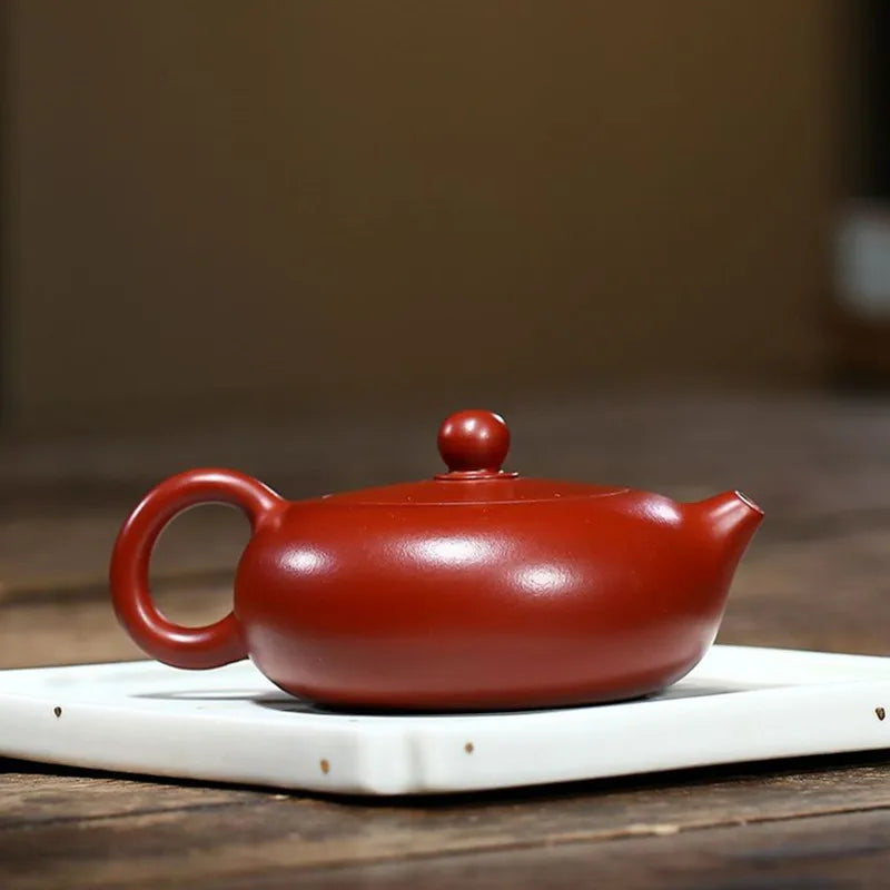 160ml Classic Yixing Purple Clay Teapots Raw Ore Dahongpao Flat Xishi Tea Pot Chinese Zisha Filter Kettle Tea Set Accessories