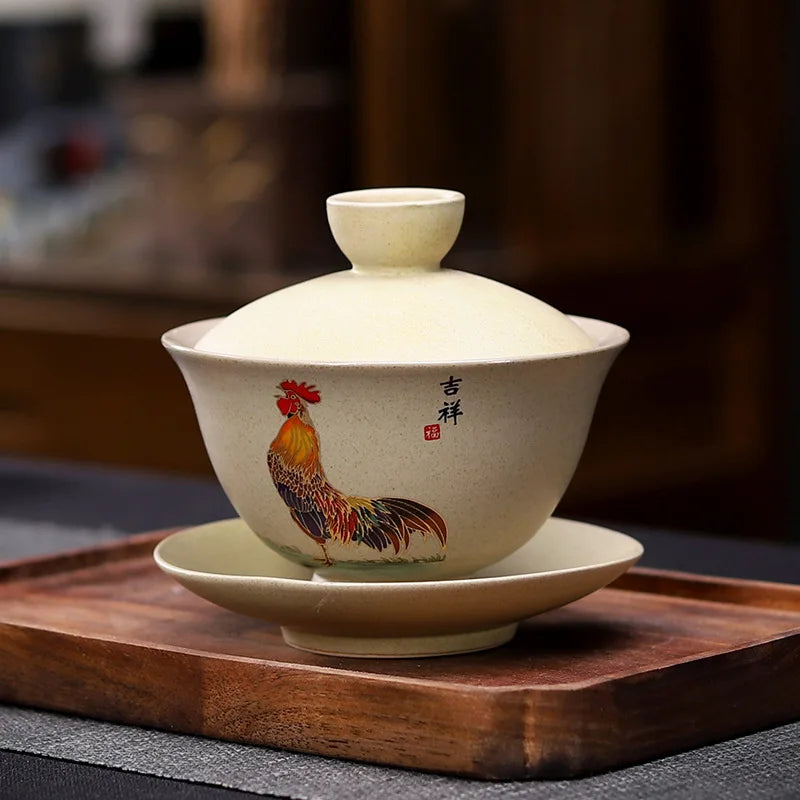 160ml Creative Crude Pottery Retro Chickens Tea Tureen Water Mug Tea Bowl Emperor Kung Fu Gaiwan Travel Teapot Office Drinkware
