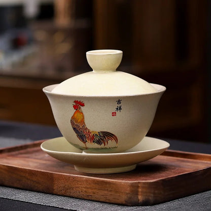 160ml Creative Crude Pottery Retro Chickens Tea Tureen Water Mug Tea Bowl Emperor Kung Fu Gaiwan Travel Teapot Office Drinkware
