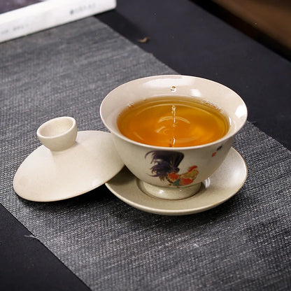 160ml Creative Crude Pottery Retro Chickens Tea Tureen Water Mug Tea Bowl Emperor Kung Fu Gaiwan Travel Teapot Office Drinkware