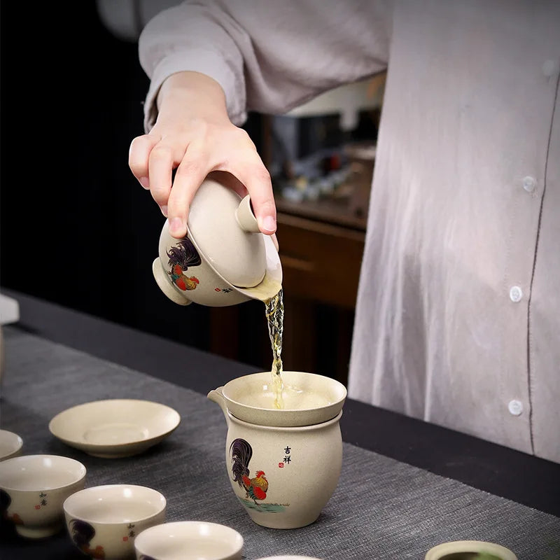 160ml Creative Crude Pottery Retro Chickens Tea Tureen Water Mug Tea Bowl Emperor Kung Fu Gaiwan Travel Teapot Office Drinkware