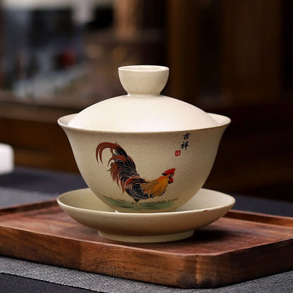160ml Creative Crude Pottery Retro Chickens Tea Tureen Water Mug Tea Bowl Emperor Kung Fu Gaiwan Travel Teapot Office Drinkware