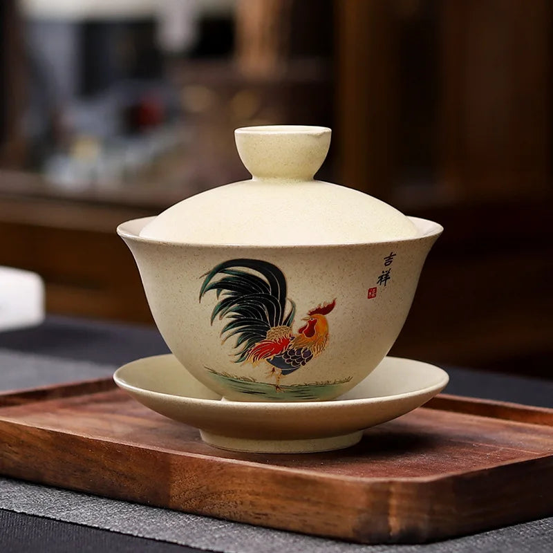 160ml Creative Crude Pottery Retro Chickens Tea Tureen Water Mug Tea Bowl Emperor Kung Fu Gaiwan Travel Teapot Office Drinkware