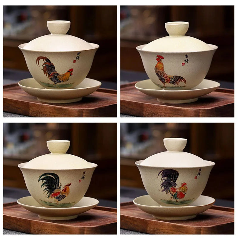 160ml Creative Crude Pottery Retro Chickens Tea Tureen Water Mug Tea Bowl Emperor Kung Fu Gaiwan Travel Teapot Office Drinkware