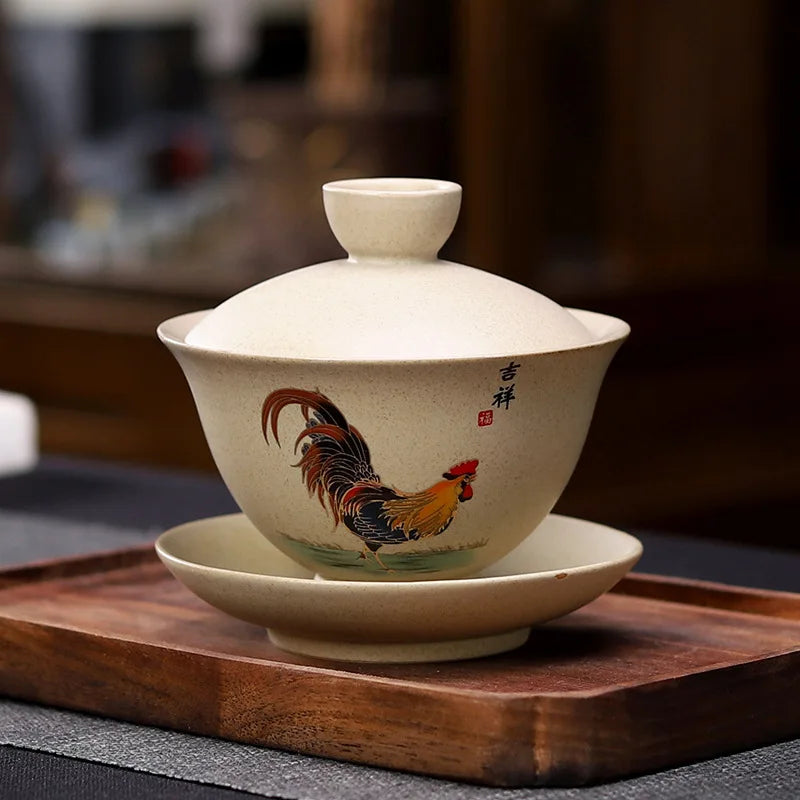 160ml Creative Crude Pottery Retro Chickens Tea Tureen Water Mug Tea Bowl Emperor Kung Fu Gaiwan Travel Teapot Office Drinkware