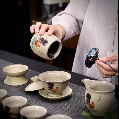 160ml Creative Crude Pottery Retro Chickens Tea Tureen Water Mug Tea Bowl Emperor Kung Fu Gaiwan Travel Teapot Office Drinkware