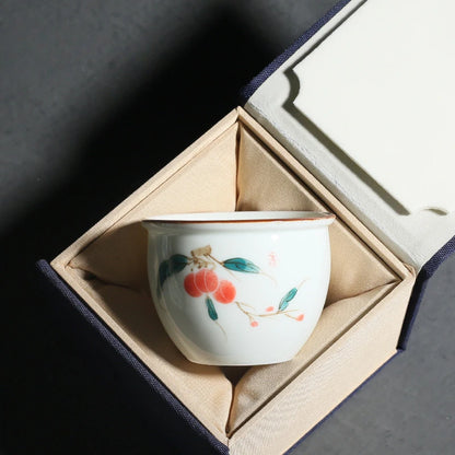 160ml Hand-painted Lychee Teacup Japanese Set of Cups White Porcelain Fragrance Cup Master Bowl Kung Fu Tea Drinkware Decoration