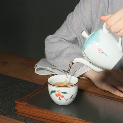 160ml Hand-painted Lychee Teacup Japanese Set of Cups White Porcelain Fragrance Cup Master Bowl Kung Fu Tea Drinkware Decoration