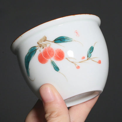 160ml Hand-painted Lychee Teacup Japanese Set of Cups White Porcelain Fragrance Cup Master Bowl Kung Fu Tea Drinkware Decoration