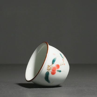 160ml Hand-painted Lychee Teacup Japanese Set of Cups White Porcelain Fragrance Cup Master Bowl Kung Fu Tea Drinkware Decoration