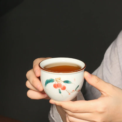 160ml Hand-painted Lychee Teacup Japanese Set of Cups White Porcelain Fragrance Cup Master Bowl Kung Fu Tea Drinkware Decoration
