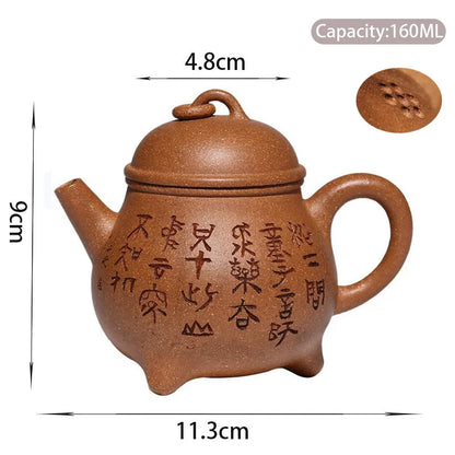 160ml High-end Yixing Purple Clay Teapot Famous Handmade Three-legged Tripod Tea Pot Kettle Chinese Zisha Tea Set Collection