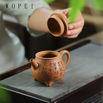 160ml High-end Yixing Purple Clay Teapot Famous Handmade Three-legged Tripod Tea Pot Kettle Chinese Zisha Tea Set Collection
