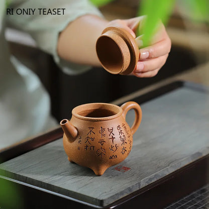 160ml High-end Yixing Purple Clay Teapot Famous Handmade Three-legged Tripod Tea Pot Kettle Chinese Zisha Tea Set Collection