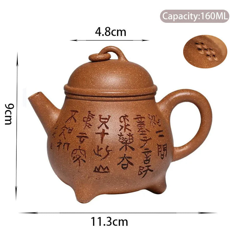 160ml High-end Yixing Purple Clay Teapot Famous Handmade Three-legged Tripod Tea Pot Kettle Chinese Zisha Tea Set Collection
