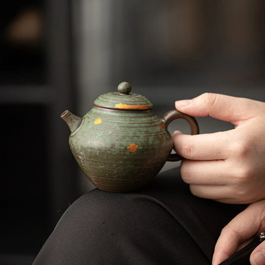 160ml Luxury Bronze Glazed Teapot Japanese Old Rock Mud Art Pot Household Tea Making Kettle with Filter Cafes Supplies Ornaments