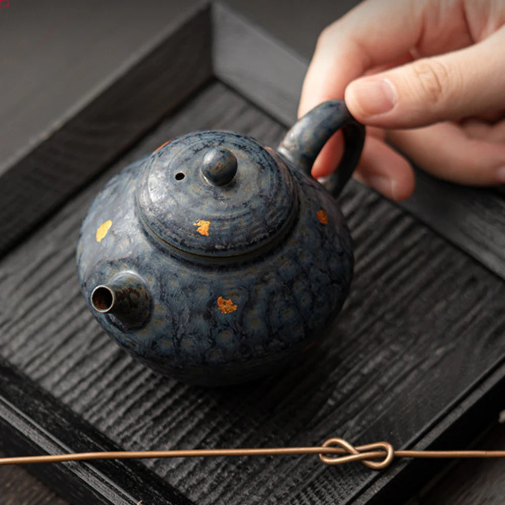160ml Luxury Bronze Glazed Teapot Japanese Old Rock Mud Art Pot Household Tea Making Kettle with Filter Cafes Supplies Ornaments