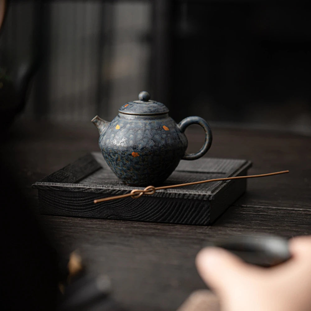 160ml Luxury Bronze Glazed Teapot Japanese Old Rock Mud Art Pot Household Tea Making Kettle with Filter Cafes Supplies Ornaments