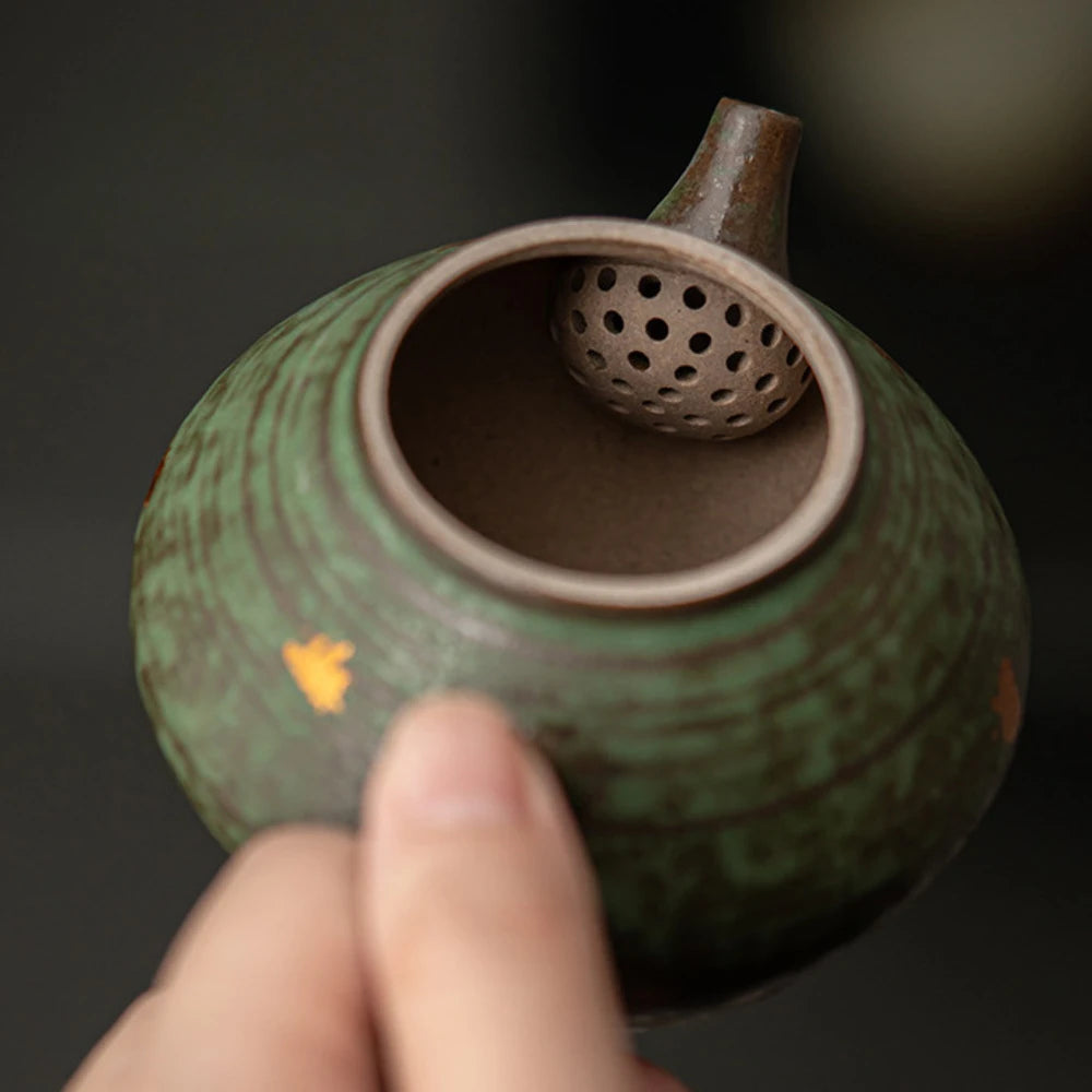 160ml Luxury Bronze Glazed Teapot Japanese Old Rock Mud Art Pot Household Tea Making Kettle with Filter Cafes Supplies Ornaments