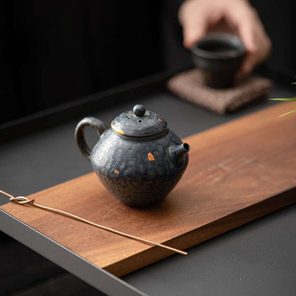 160ml Luxury Bronze Glazed Teapot Japanese Old Rock Mud Art Pot Household Tea Making Kettle with Filter Cafes Supplies Ornaments