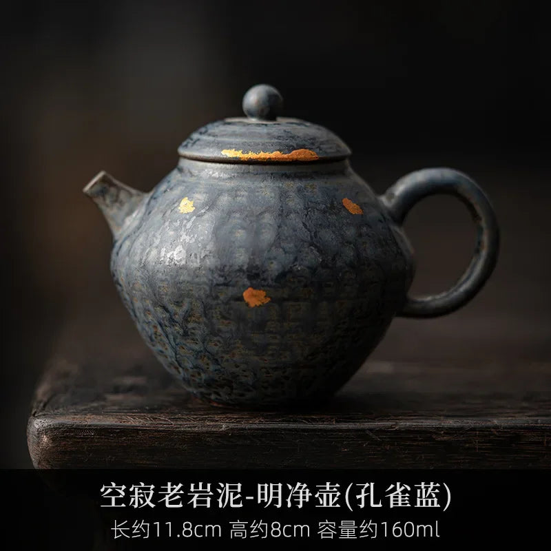 160ml Luxury Bronze Glazed Teapot Japanese Old Rock Mud Art Pot Household Tea Making Kettle with Filter Cafes Supplies Ornaments