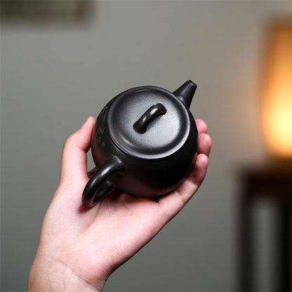 160ml True yixing zisha black clay marked tea pot Chinese character carved 7 infuser holes on sales Han Wa handmade pots China