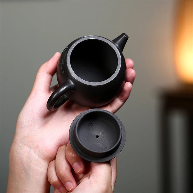 160ml True yixing zisha black clay marked tea pot Chinese character carved 7 infuser holes on sales Han Wa handmade pots China
